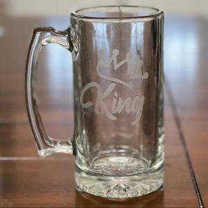 Mug Etched Glass Beer Stein Dad Gift Drinking King Crown